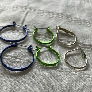 Vintage‎ Blue, Green, and Silver Hoop Earrings Set